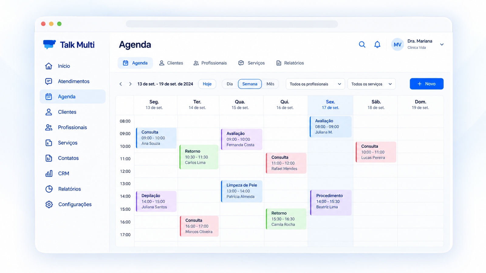 Tela da Agenda Talk Multi